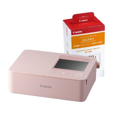 Canon SELPHY CP1500 Wireless Photo Printer inc RP-108 Ink Paper Set - Pink