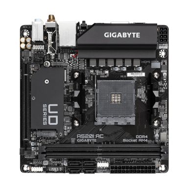 Gigabyte A520I AC Motherboard - Supports AMD Ryzen 5000 Series AM4 CPUs, 6 Phases Digital VRM, up to 5300MHz DDR4 (OC), 1xPCIe 3.0 M.2, WIFI, GbE LAN, USB 3.2 Gen1