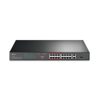 TP-LINK 16-Port 10/100 Mbps + 2-Port Gigabit Rackmount PoE Switch with 16-Port PoE+