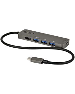 StarTech.com USB C Multiport Adapter - USB-C to HDMI 2.0b 4K 60Hz (HDR10), 100W Power Delivery Pass-Through, 4-Port USB 3.0 Hub - USB Type-C Mini Dock - 12" (30cm) Long Attached Cable