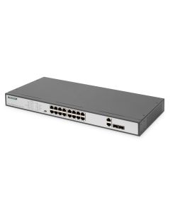 Digitus 16 Port Fast Ethernet PoE Switch, 19 Inch, Unmanaged, 2 Uplinks
