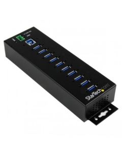 StarTech.com 10 Port USB Hub with Power Adapter - Surge Protection - Metal Industrial USB 3.0 Data Transfer Hub - Din Rail, Wall or Desk Mountable - High Speed USB 3.1 Gen 1 5Gbps Hub